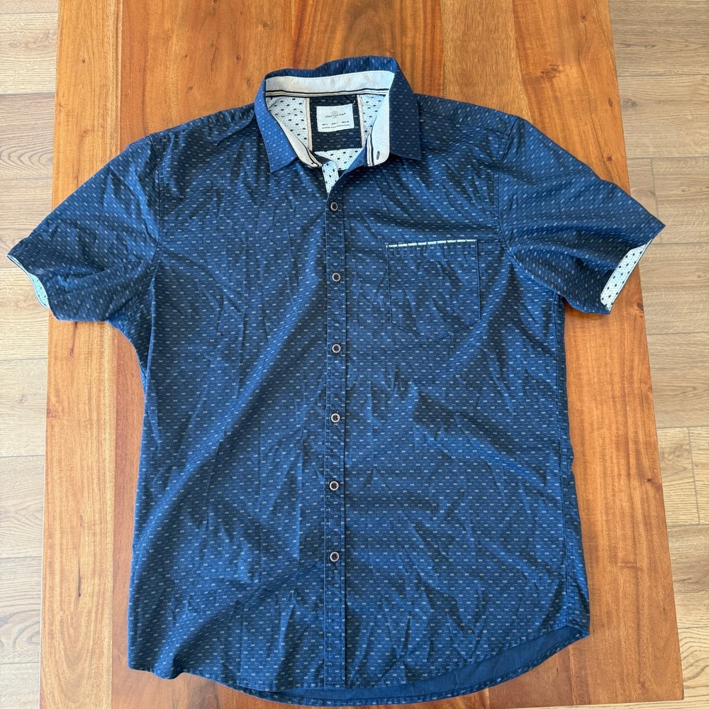 Craft + Flow Men's Navy Blue Short Sleeve Button Down‎ Size L